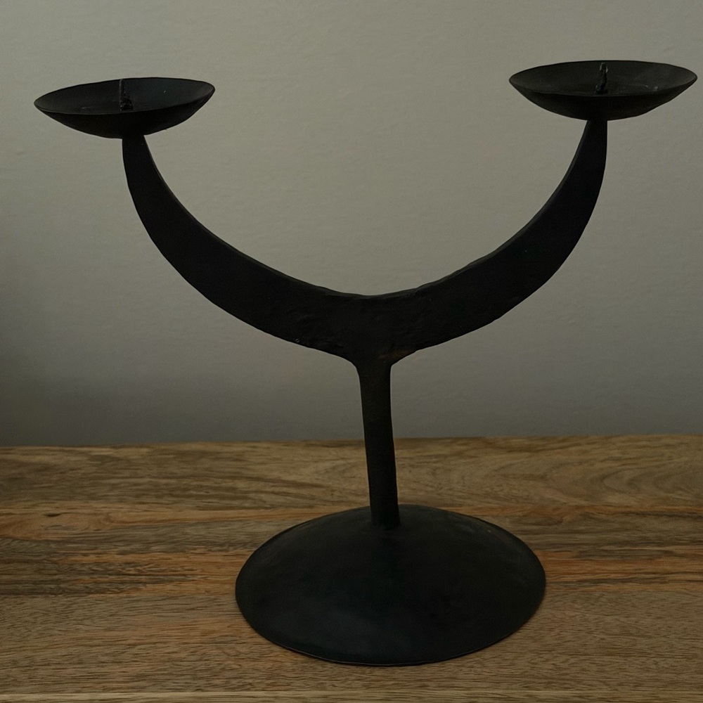 Mid century Black hammered iron Candle Holder